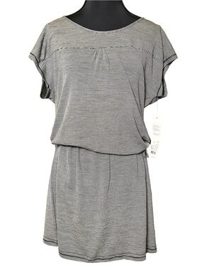 Lole Black & Gray Micro Stripe Merino Wool Blouson Mini Dress Size XL